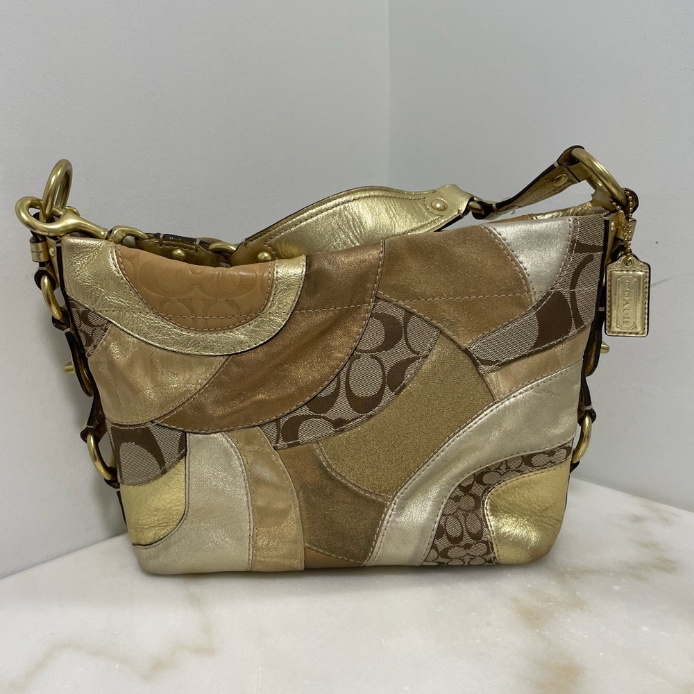 Coach Carly Gold Patchwork Shoulder Bag F14005 EUC